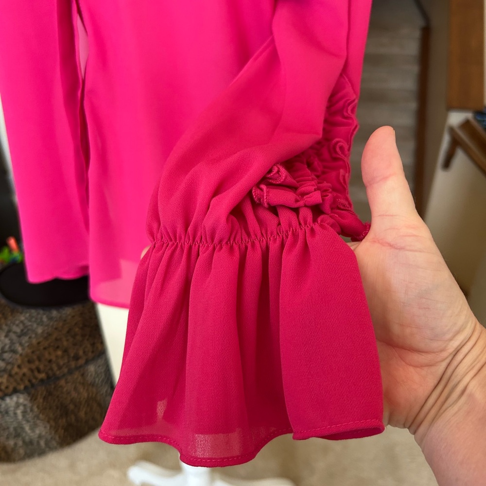 Zara Fuchsia Ruffle Sleeve Button down  Blouse - Picture 6 of 10